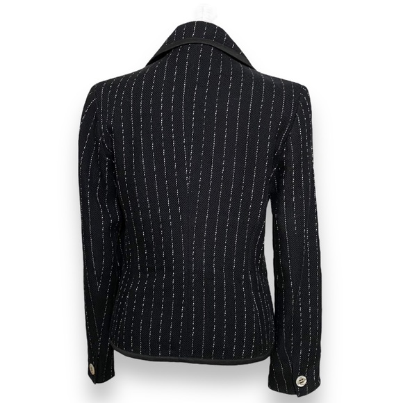 Max Mara Blazer Black Size 12 Jacket Pinstripe Textured Cotton Smart Tailored - Picture 5 of 14